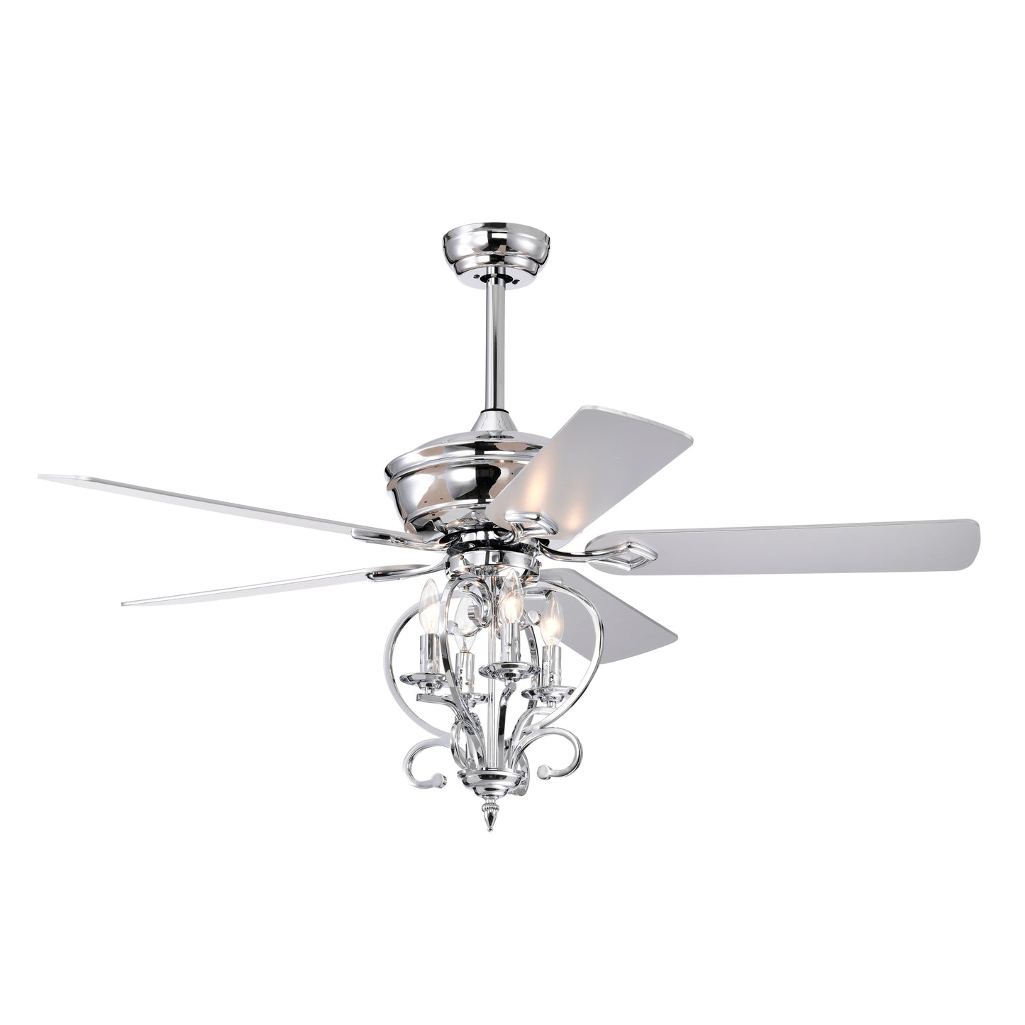 52 inch 4 Lights Ceiling Fan with 5 Wood Blades, Two-color fan blade, AC Motor, Remote Control, Reversible Airflow, 3-Speed, Adjustable Height, Traditional Ceiling Fan for home decorate (Silver)