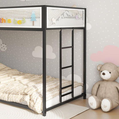 Adam Twin Twin Bunk Black with White Mesh Guard Rail for Kids and Adult, Low Profile and Easy Climbing with Stable Ladder