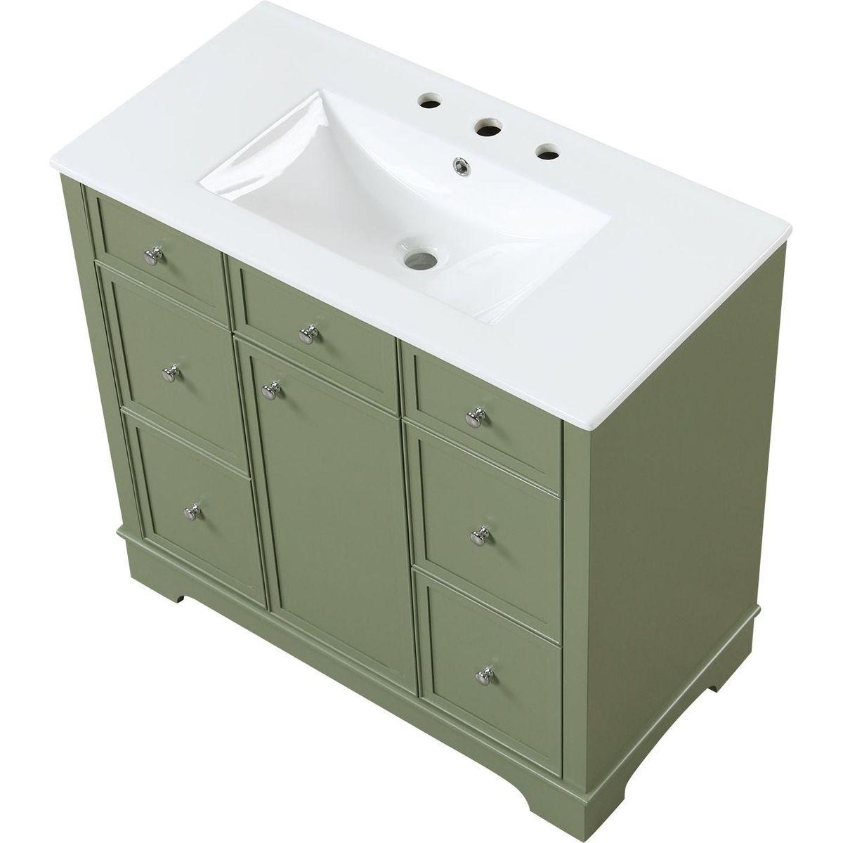 36" Bathroom Vanity with Sink, One Cabinet with Three drawers and One Flip Drawer, Solid Wood and MDF Board, Green