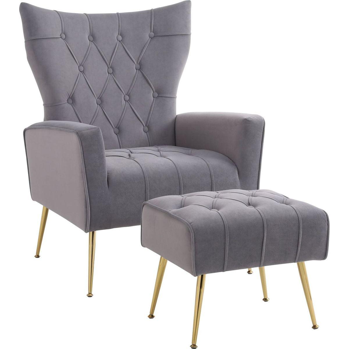 Modern Accent Chair with Ottoman, Comfy Armchair for Living Room, Bedroom, Apartment, Office (Grey)