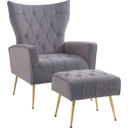 Modern Accent Chair with Ottoman, Comfy Armchair for Living Room, Bedroom, Apartment, Office (Grey)