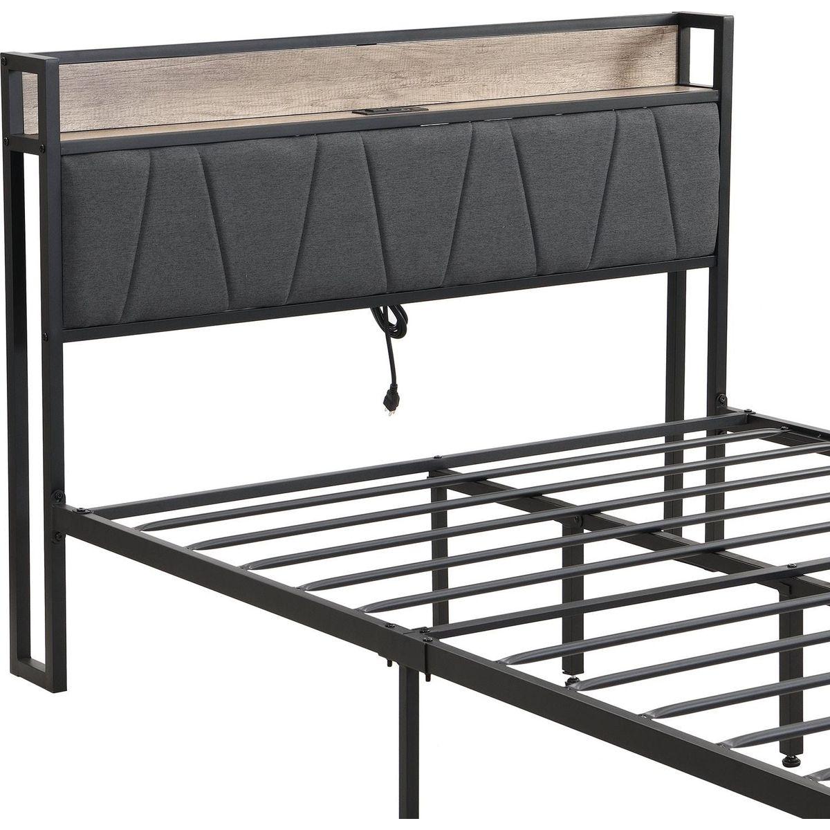 Full Size Metal Platform Bed Frame with upholstery storage function Headboard and USB LINER and Footboard, No Box Spring Needed, Large Under Bed Storage, Easy Assemble