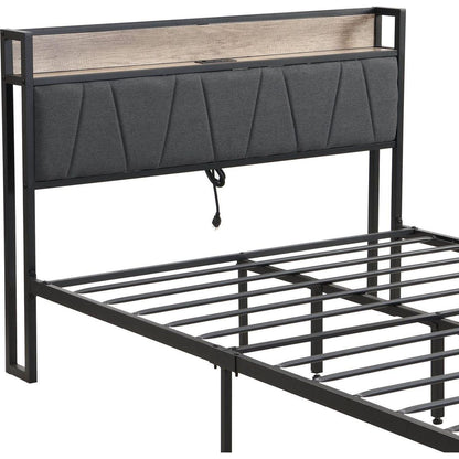 Full Size Metal Platform Bed Frame with upholstery storage function Headboard and USB LINER and Footboard, No Box Spring Needed, Large Under Bed Storage, Easy Assemble