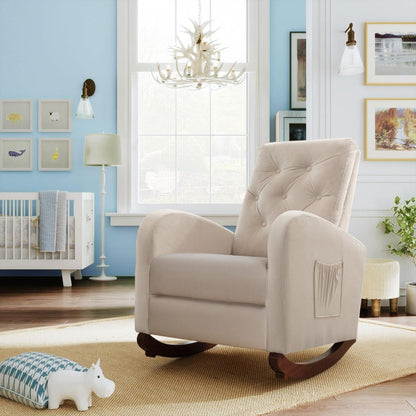 Baby Room High Back Rocking Chair Nursery Chair, Comfortable Rocker Fabric Padded Seat, Modern High Back Armchair