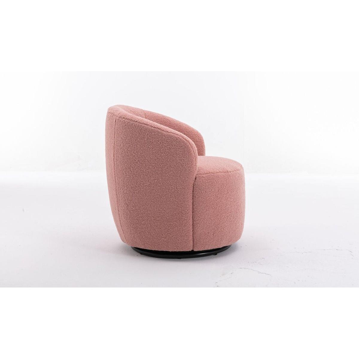 Teddy Fabric Swivel Accent Armchair Barrel Chair With Black Powder Coating Metal Ring,Light Pink