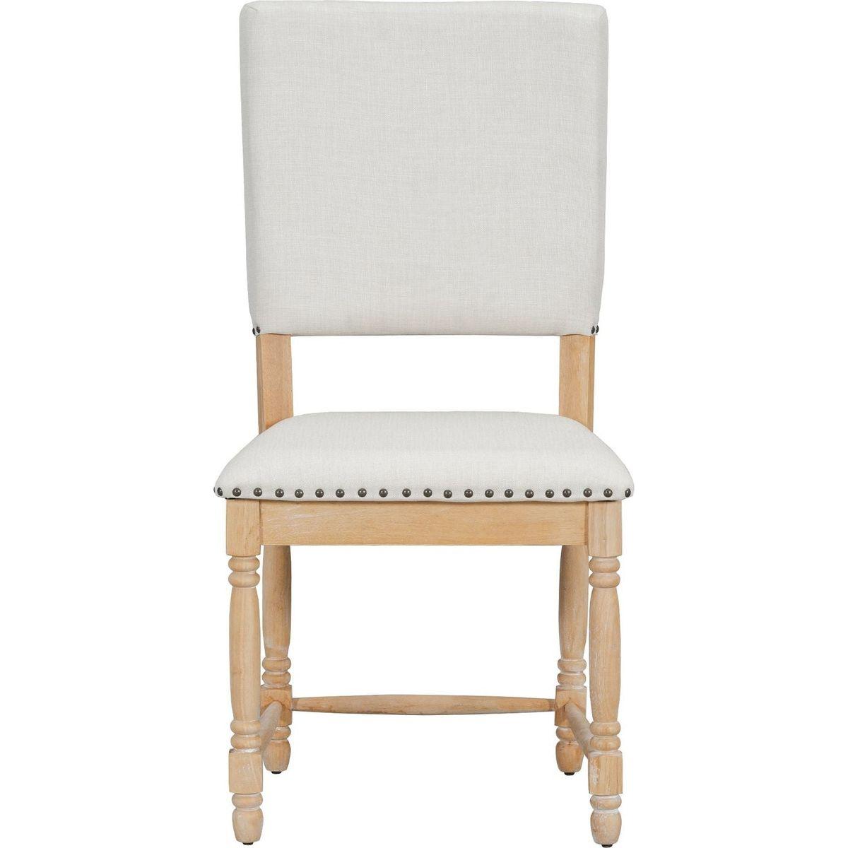 Vintage Traditional 7-Piece 82.7inch Extendable Dining Table Set with 23.6inch Removable Leaf, 4 Serrated Back Chairs and 2 Upholstered Back Dining Chairs for 6, Natural