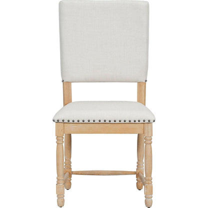 Vintage Traditional 7-Piece 82.7inch Extendable Dining Table Set with 23.6inch Removable Leaf, 4 Serrated Back Chairs and 2 Upholstered Back Dining Chairs for 6, Natural