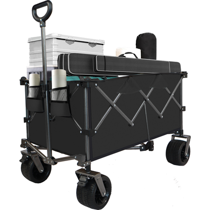 Collapsible Folding Wagon, Push Pull Foldable Beach Wagon Cart
