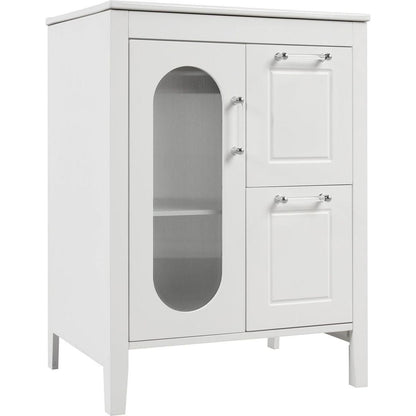 24" Bathroom Vanity with Sink, Bathroom Vanity Cabinet with Two Drawers and Door, Adjustable Shelf, Solid Wood and MDF, White