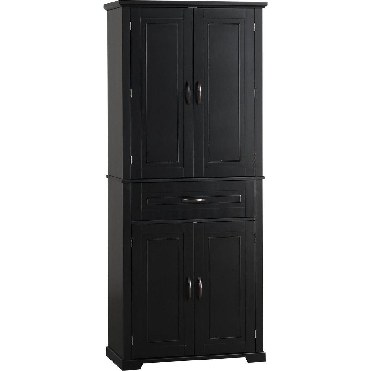 Bathroom Storage Cabinet with Doors and Drawer, Multiple Storage Space, Adjustable Shelf, Black