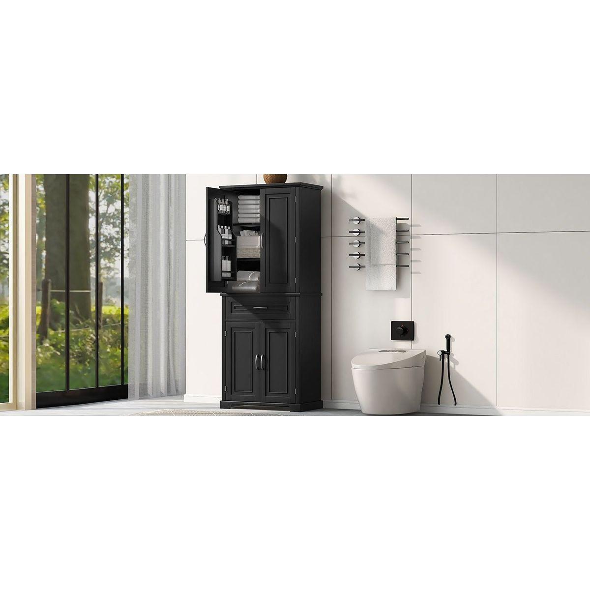 Bathroom Storage Cabinet with Doors and Drawer, Multiple Storage Space, Adjustable Shelf, Black