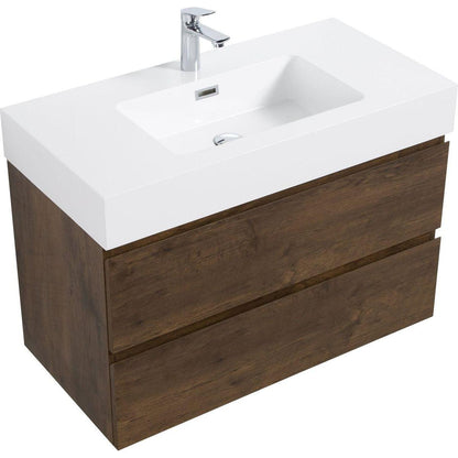 Alice 36" Walnut Bathroom Vanity with Sink, Large Storage Wall Mounted Floating Bathroom Vanity for Modern Bathroom, One-Piece White Sink Basin without Drain and Faucet