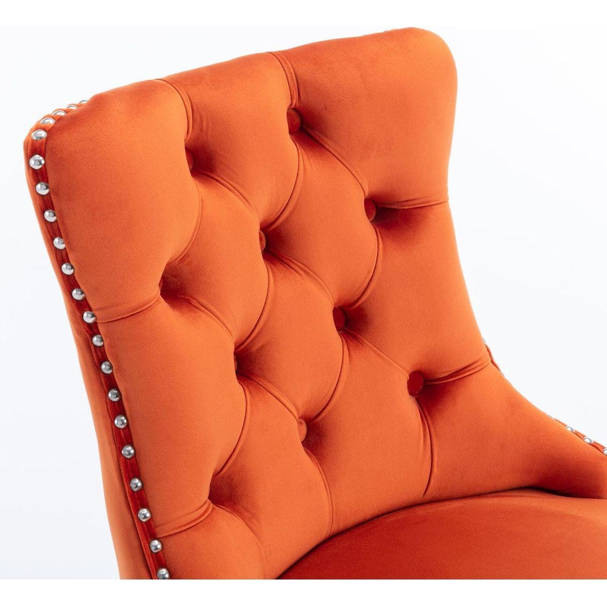 Contemporary Velvet Upholstered Barstools with Button Tufted Decoration and Wooden Legs, and Chrome Nailhead Trim, Leisure Style Bar Chairs,Bar stools, Set of 2 (Orange)