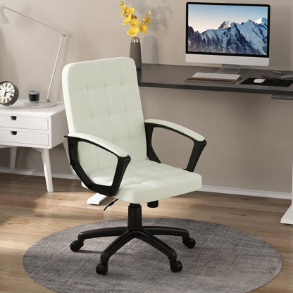 Vinsetto Fabric Office Chair, Computer Desk Chair, Swivel Task Chair with Arms, Adjustable Height, Swivel Wheels, Mid Back, Cream White