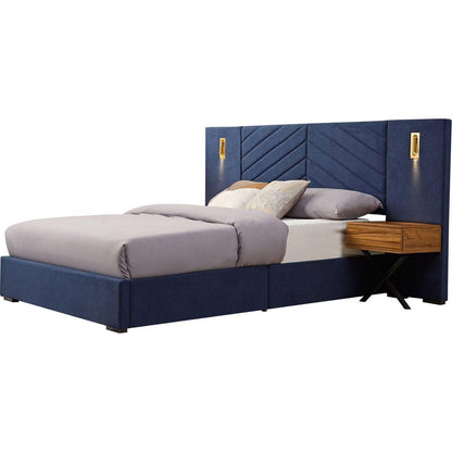 Queen Size Velvet Bed Frame/Vertical Channel Tufted Wingback Headboard/Upholstered Platform Bed/Strong Wooden Slats/No Box Spring Needed/Easy AssemblyRoyal blue