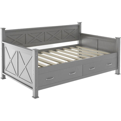Twin Size Daybed with 2 Large Drawers, X-shaped Frame, Modern and Rustic Casual Style Daybed, Gray