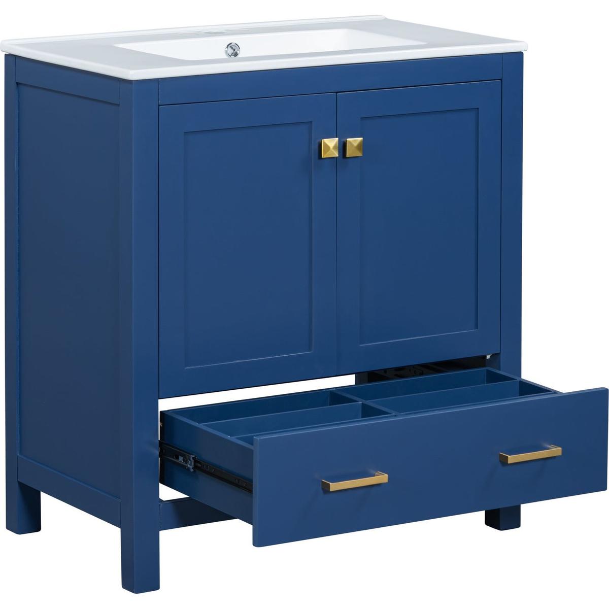 30" Blue Bathroom Vanity with Single Sink, Combo Cabinet Undermount Sink, Bathroom Storage Cabinet with 2 Doors and a Drawer, Soft Closing, Multifunctional Storage, Solid Wood Frame