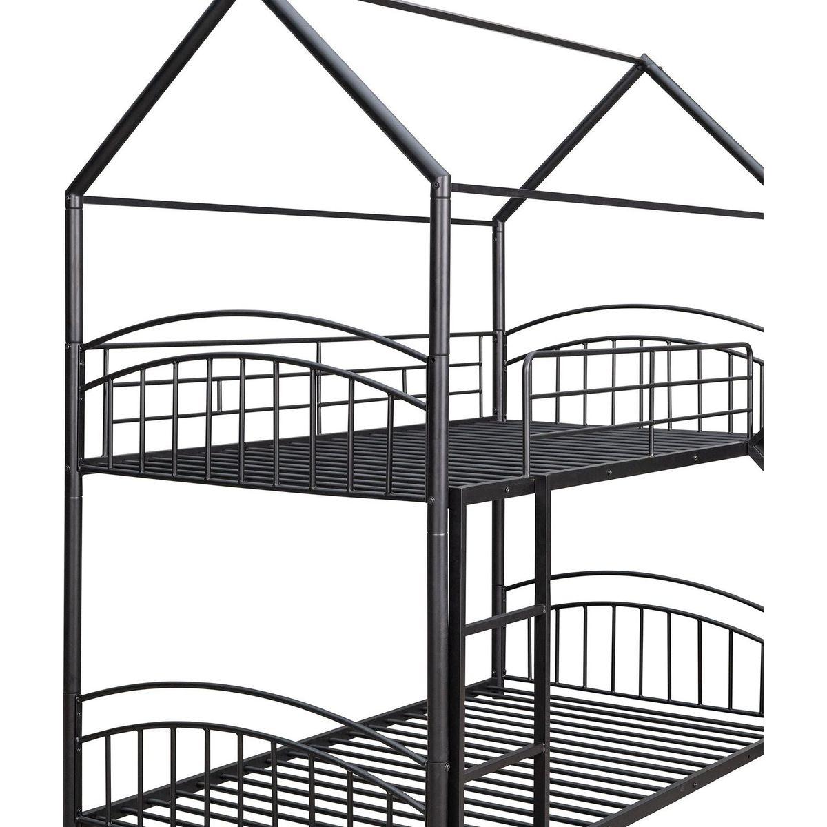 Twin Over Twin Metal Bunk Bed With Slide,Kids House Bed Black