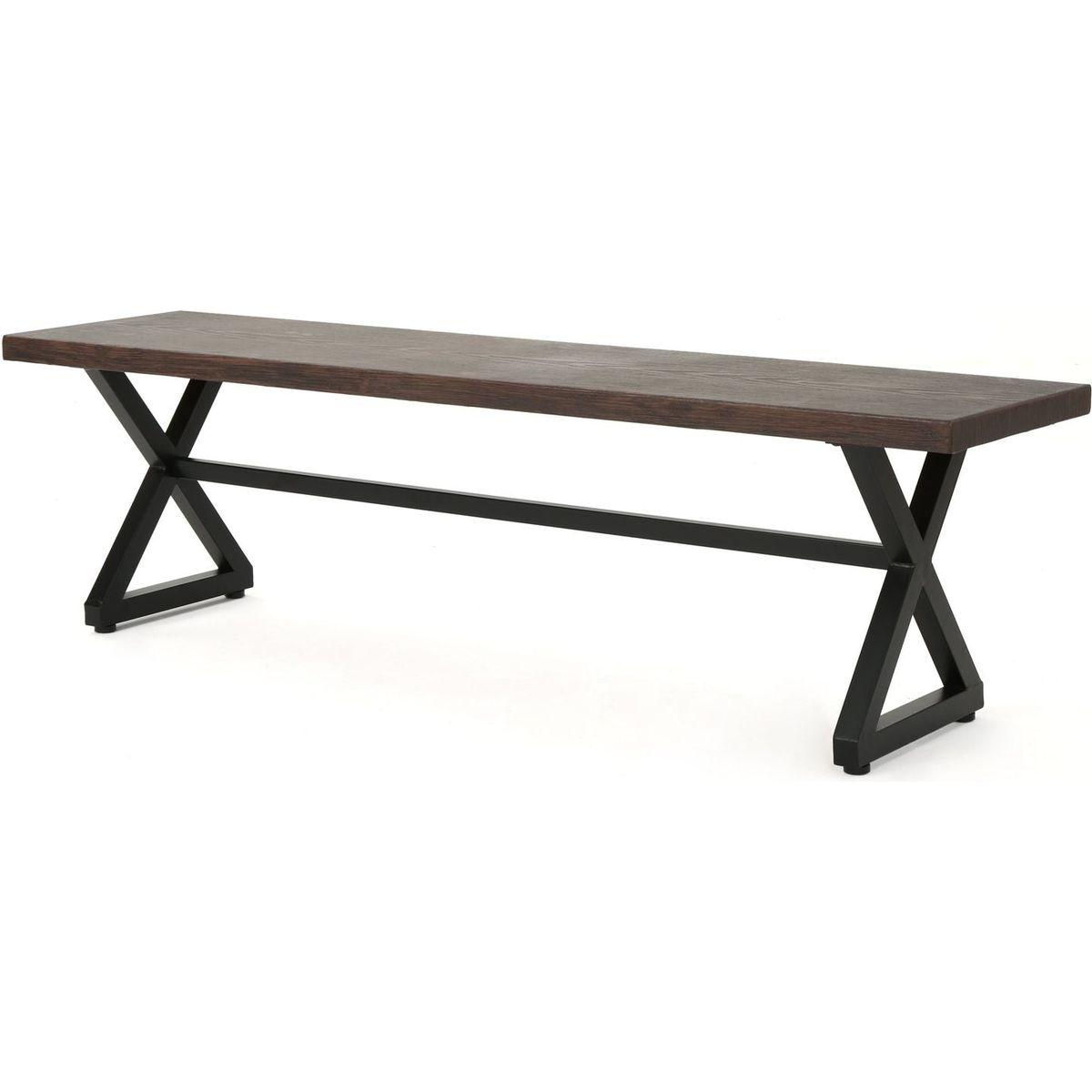 Outdoor Aluminum Dining Bench with Steel Frame, Brown / Black