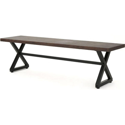 Outdoor Aluminum Dining Bench with Steel Frame, Brown / Black