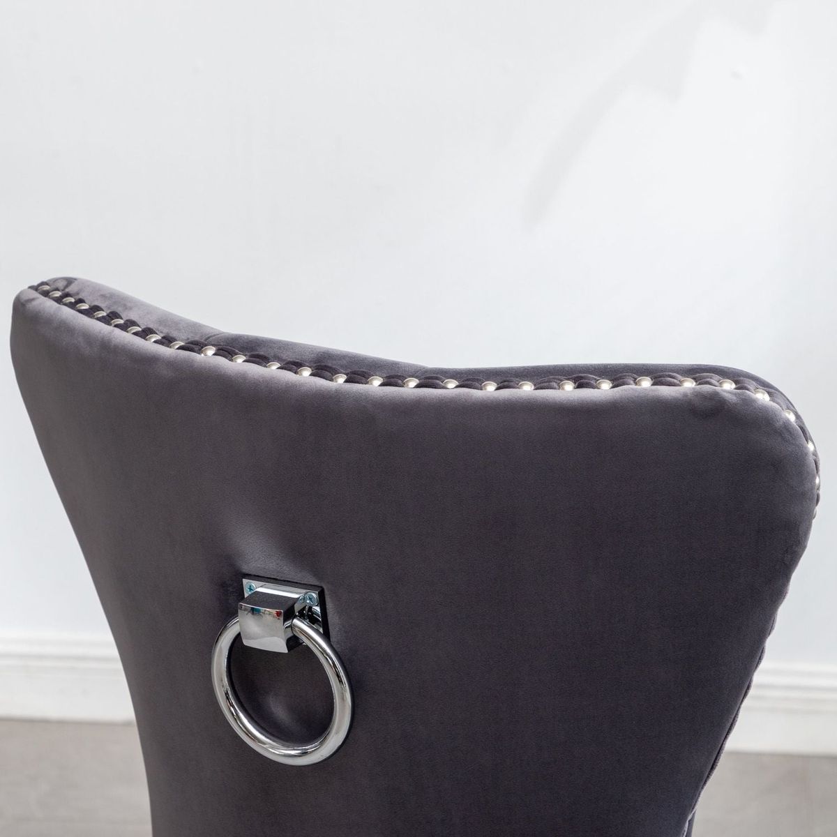 Montura Contemporary Tufted Velvet Chair with Nailhead Trim, Set of 2, Gray