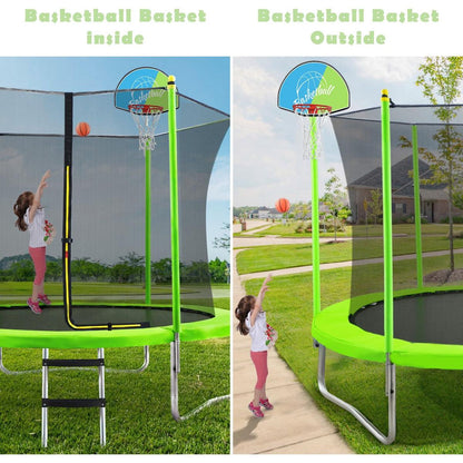 10FT Trampoline for Kids with Safety Enclosure Net, Basketball Hoop and Ladder, Easy Assembly Round Outdoor Recreational Trampoline