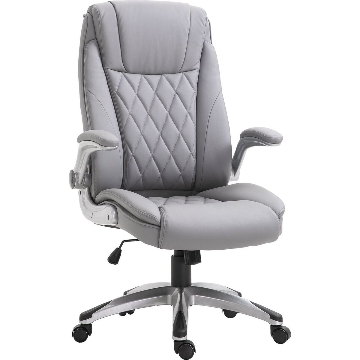 Vinsetto High Back 360 Swivel Ergonomic Home Office Chair with Flip Up Arms, Faux Leather Computer Desk Rocking Chair, Grey