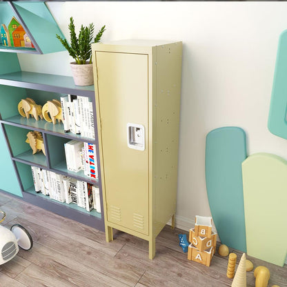1 Door Tall Single Metal Locker-Retro Style Storage Cabinet--Industrial Furniture--For Living Room/Bedroom/Storage Room/Gym/School--Yellow