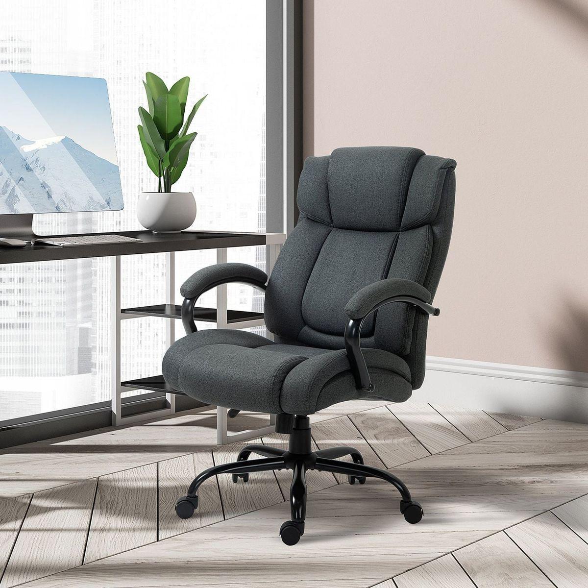 Vinsetto High Back Big and Tall Executive Office Chair 484lbs with Wide Seat, Computer Desk Chair with Linen Fabric, Adjustable Height, Swivel Wheels, Charcoal Grey