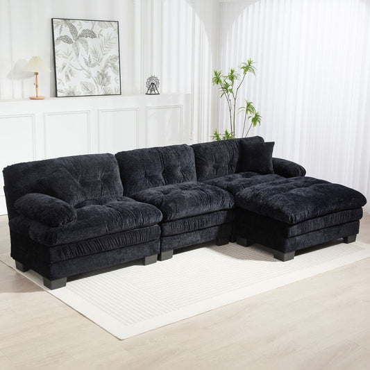 L Shaped Modular Sectional Sofa with Deep Seating Reversible 3-seat Sleeper Couch Comfortable Upholstered Furniture for Living Room Apartments Studios and Offices-Black