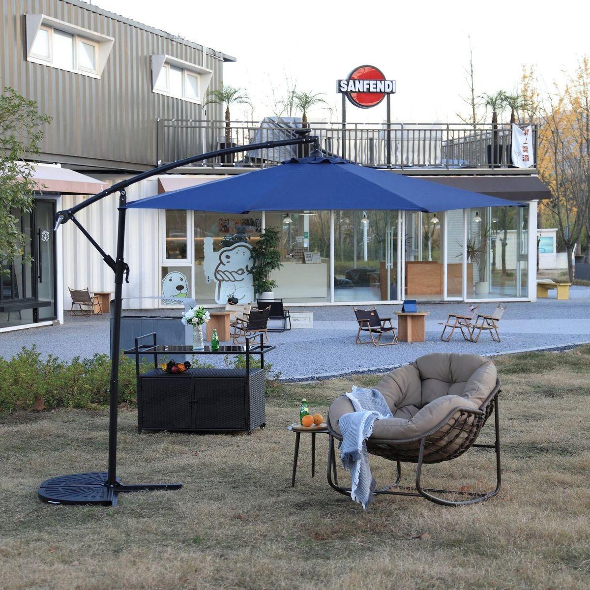 10ft Solar LED Offset Hanging Market Patio Umbrella (Navy blue)