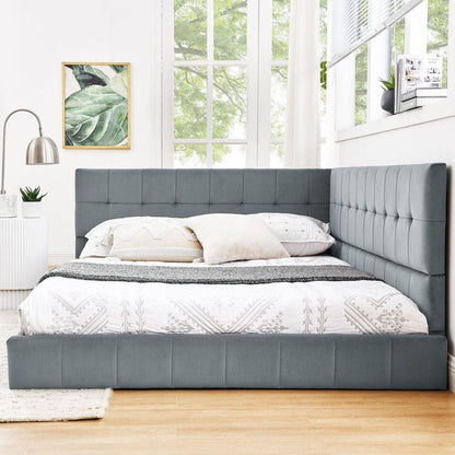 Full Size Upholstered Tufted Bed Frame, Sofa Bed Frame with Comfortable Backrest and Armrests, Full Size Bed for Bedroom, Living Room,Velvet, Grey(80.5"x59"x30.5")