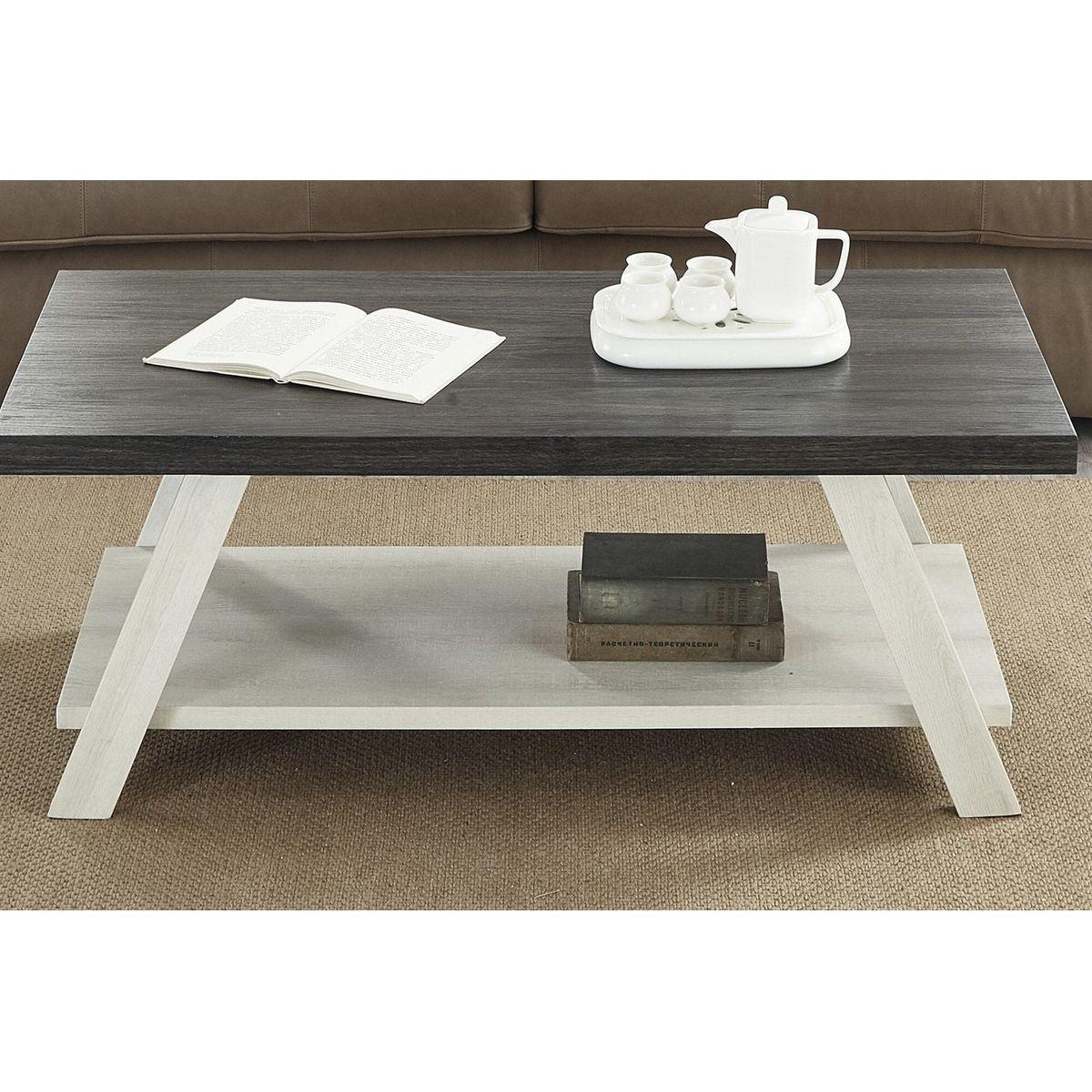 Athens Contemporary Two-Tone Wood Shelf Coffee Table in Weathered Charcoal and Beige
