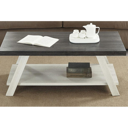 Athens Contemporary Two-Tone Wood Shelf Coffee Table in Weathered Charcoal and Beige