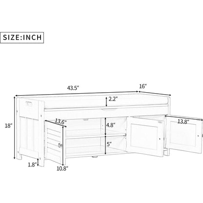 Storage Bench with 3 Shutter-shaped Doors, Shoe Bench with Removable Cushion and Hidden Storage Space (Antique Navy