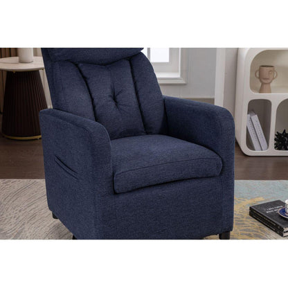 Linen Fabric Swivel Rocking Chair Gilder Chair With Pocket,Navy Blue