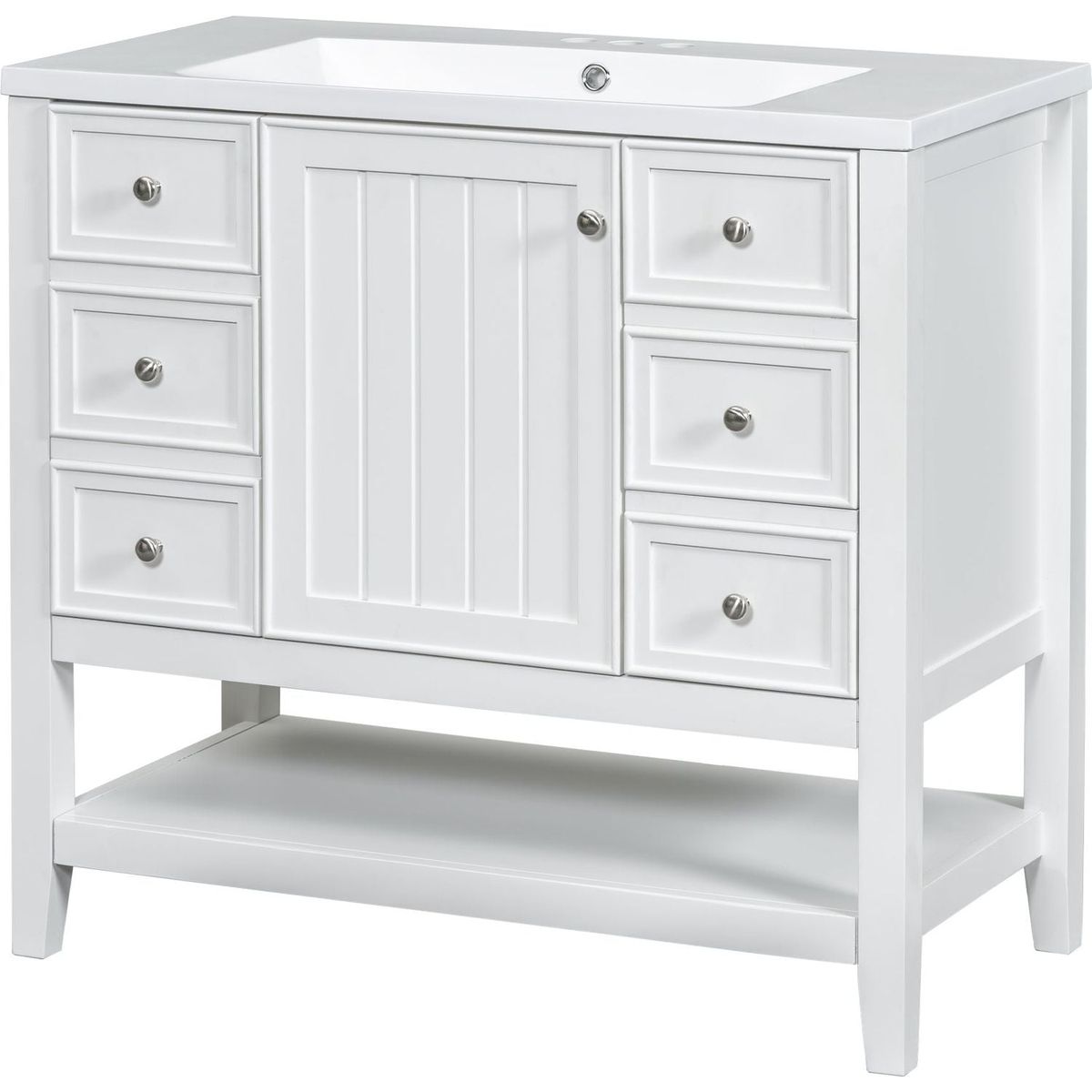 36" Bathroom Vanity with Sink Combo, One Cabinet and Three Drawers, Solid Wood and MDF Board, White