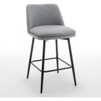 Counter Height Swivel Bar Stools Set of 2, 360 Swivel Upholstered Barstools with Back and Metal Legs, 25.6" Seat Height,Counter Stools for Kitchen Island and Pub,Linen Cloth,Grey