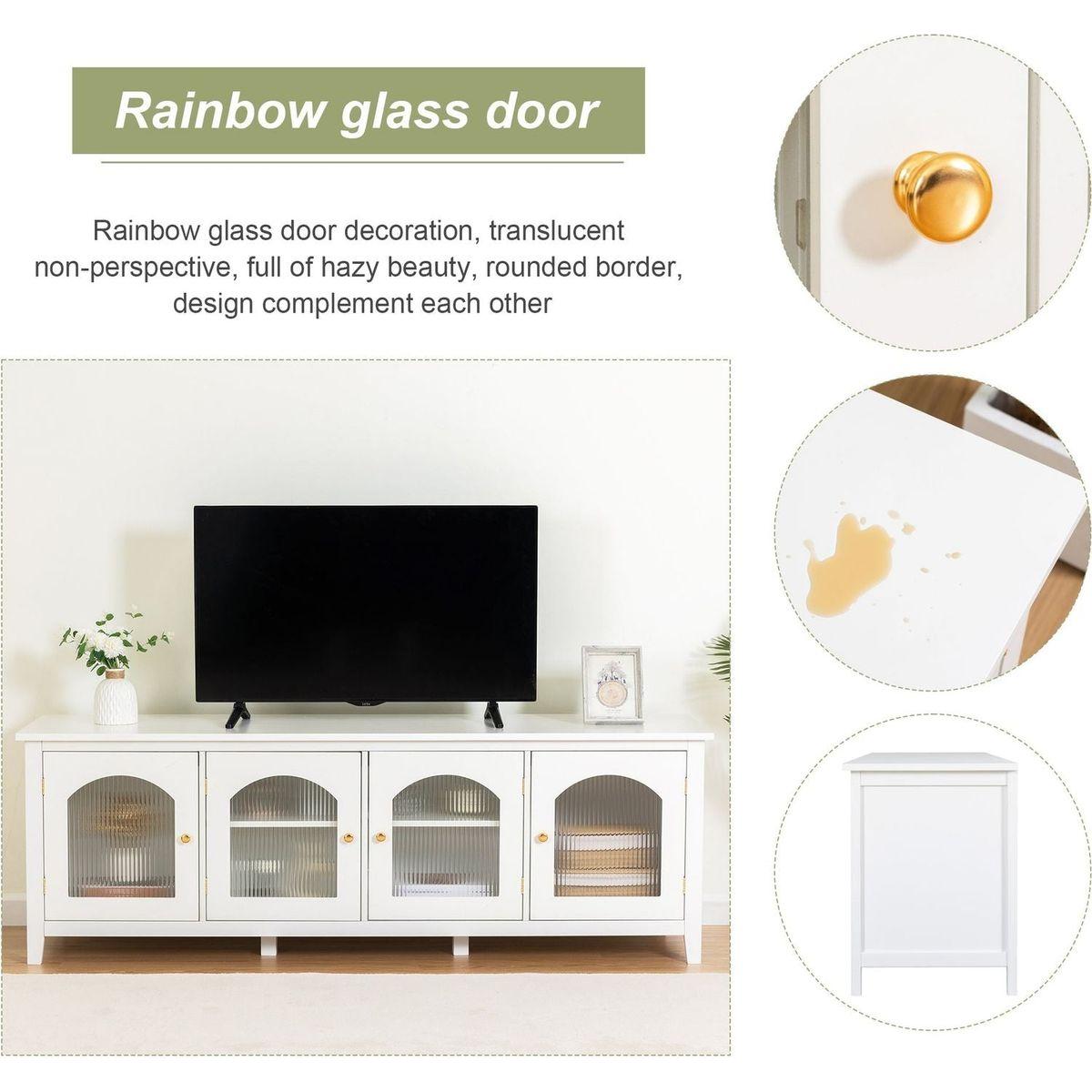 71-inchstylishTVcabinet Entertainment CenterTV stand,TVConsoleTable, Media Console,solidwood frame,Changhong glass door,Metal handle,antique white,canbeplacedin the children's room,bedroom Living Room