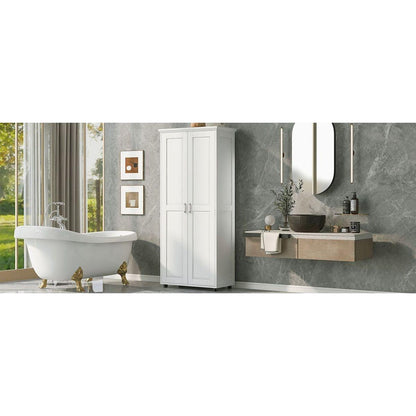 Storage Cabinet with Two Doors for Bathroom, Office, Adjustable Shelf, MDF Board, White