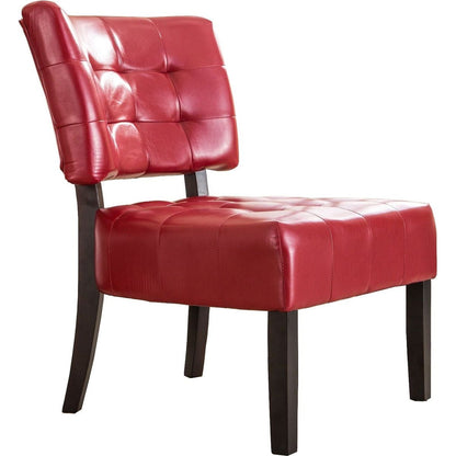 Blended Leather Tufted Accent Chair with Oversized Seating, Red