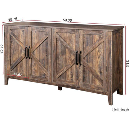 Cabinet with 4 Doors and 4 open shelgves,Freestanding Sideboard Storage Cabinet Entryway Floor Cabinet for Living Room Office Bedroom