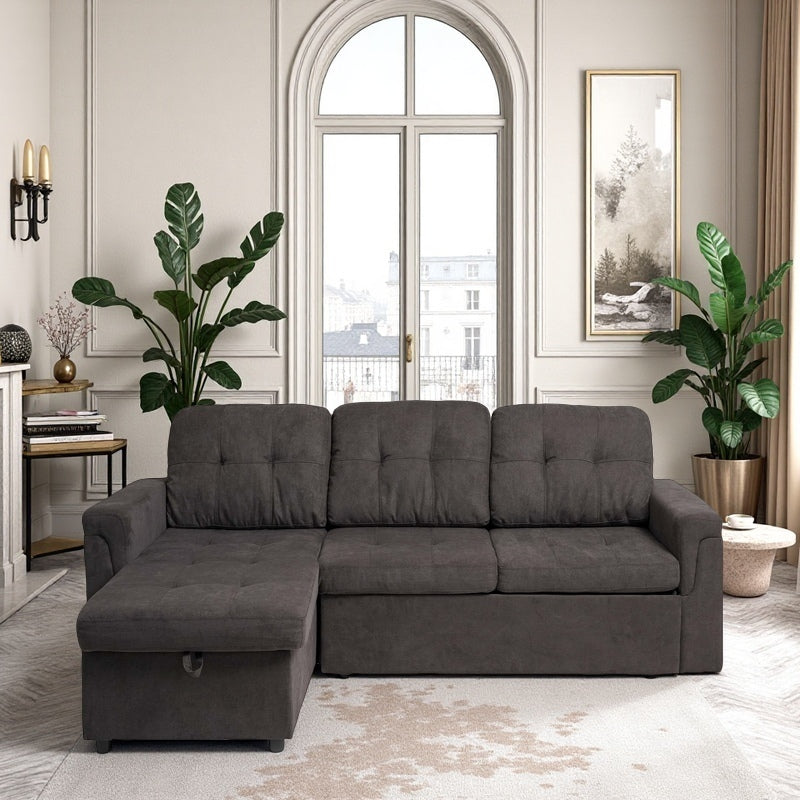 Upholstered Sleeper Sofa, L Shaped Sectional Couch with Reversible Storage, Convertible Corner Lounge Couches w/Pull Out Sofa bed for Living Room, Apartment,