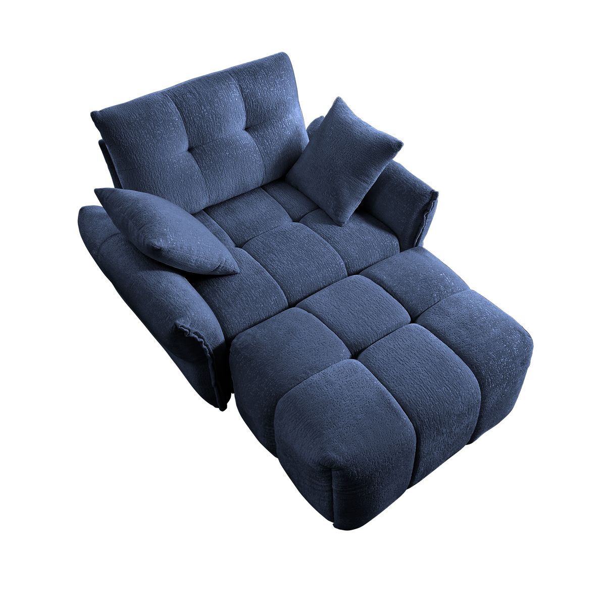 Modern Ergonomic Single Seater Sofa with Ottoman, High-Resilience Support, Blue Chenille Upholstery