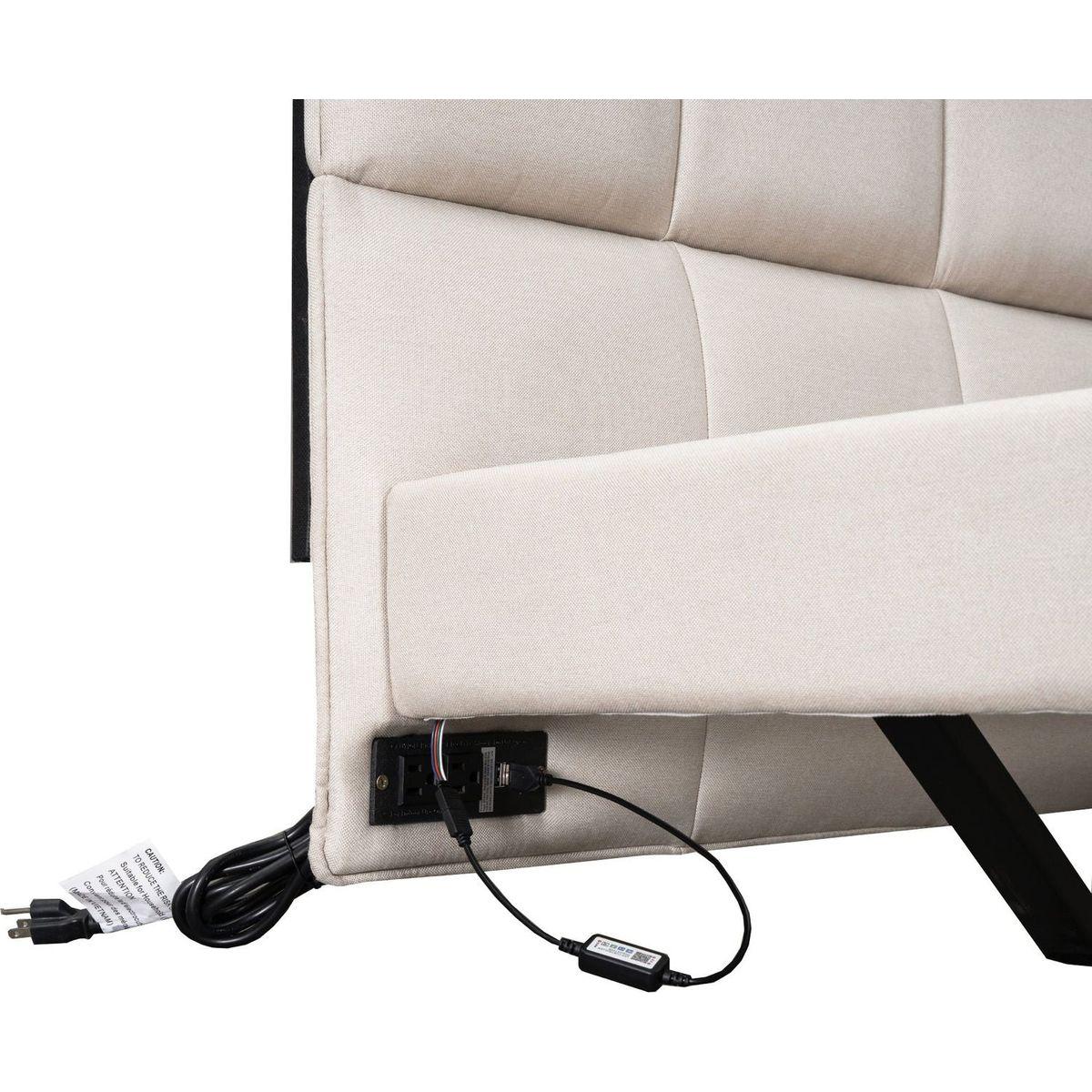 Full Size Upholstered Platform Bed with LED Lights,USB Ports and Outlets,Linen Fabric,Beige