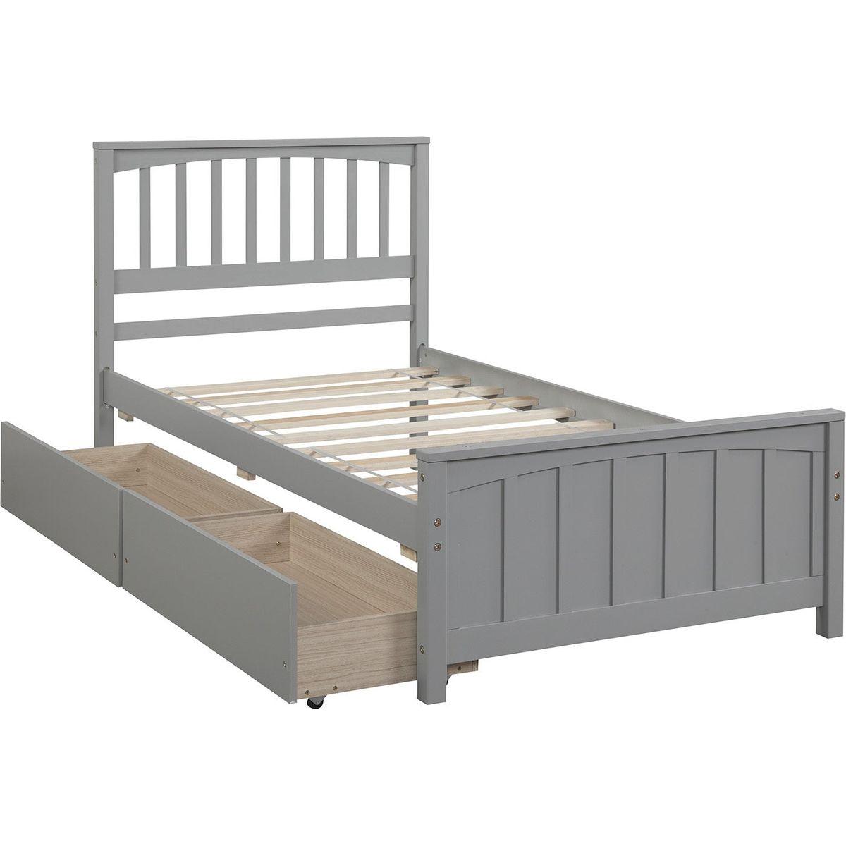 Twin size Platform Bed with Two Drawers, Gray