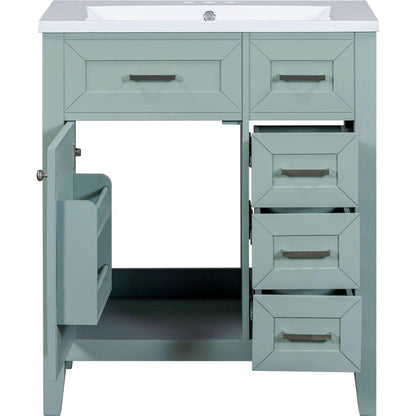 30" Bathroom Vanity with Sink Combo, Green Bathroom Cabinet with Drawers, Solid Frame and MDF Board