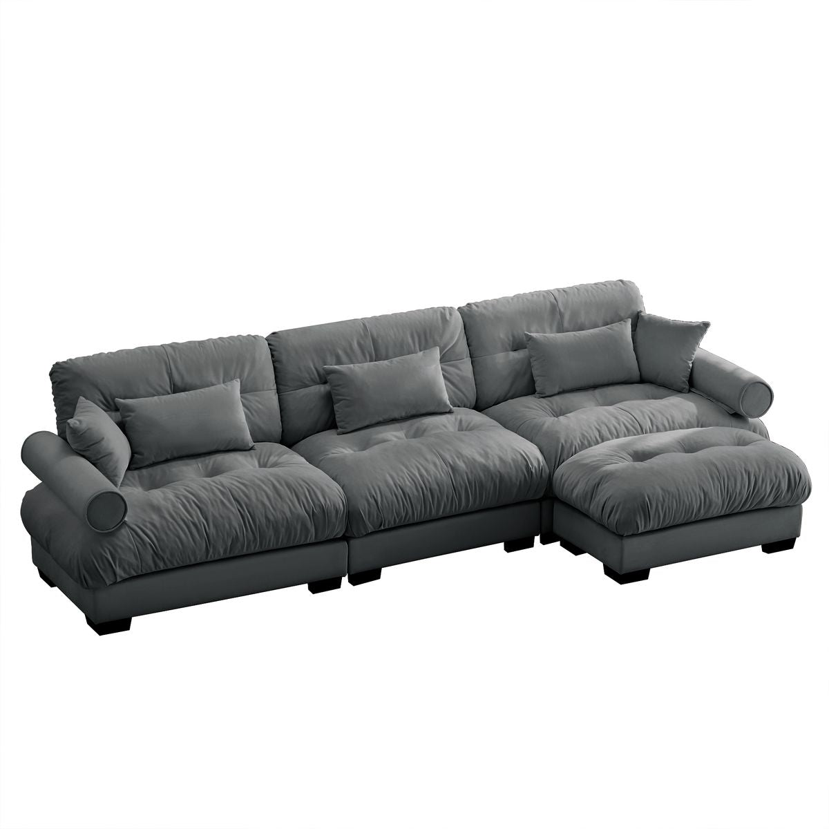 Super Comfort Oversized Modular Velvet Sectional Sofa with Movable Ottoman, Corner Sectional, Grey