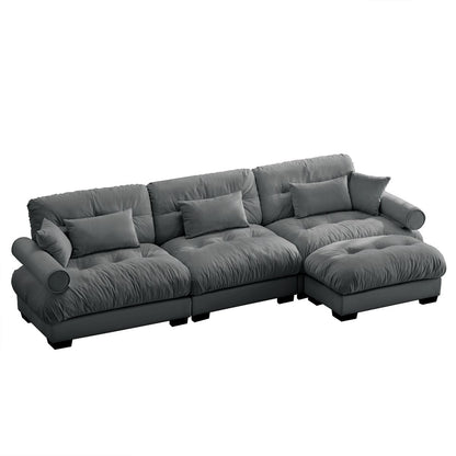 Super Comfort Oversized Modular Velvet Sectional Sofa with Movable Ottoman, Corner Sectional, Grey