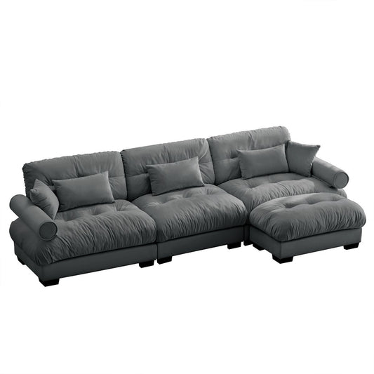 Super Comfort Oversized Modular Velvet Sectional Sofa with Movable Ottoman, Corner Sectional, Grey